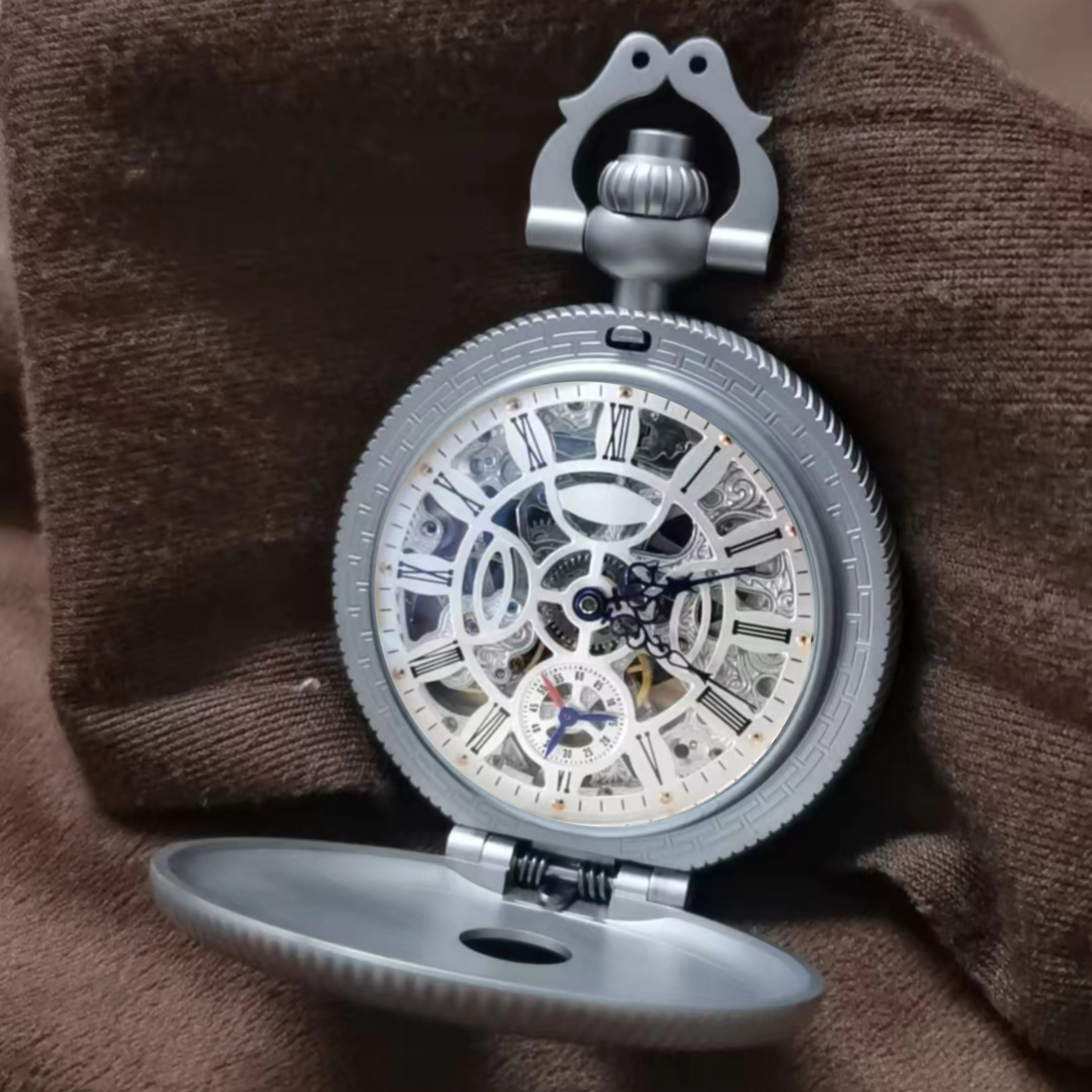 Waterproof mechanical bronze/sandblasted steel pocket watch sidaxin